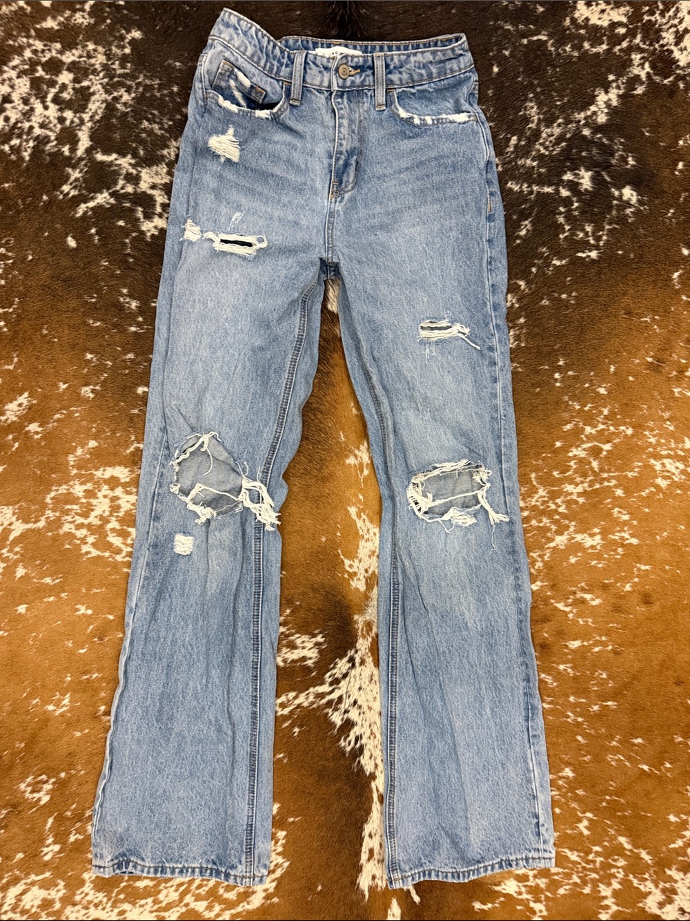 Flying Monkey Light Blue Distressed Straight Leg Jeans